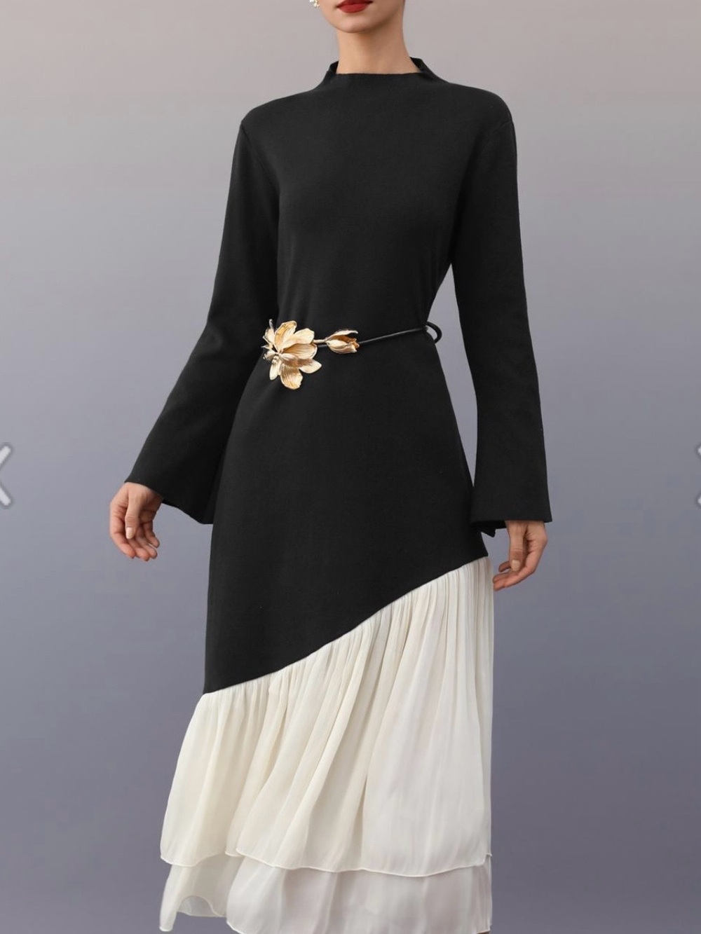 House of Harlow 1960 Black Belt with Gold Floral Accent